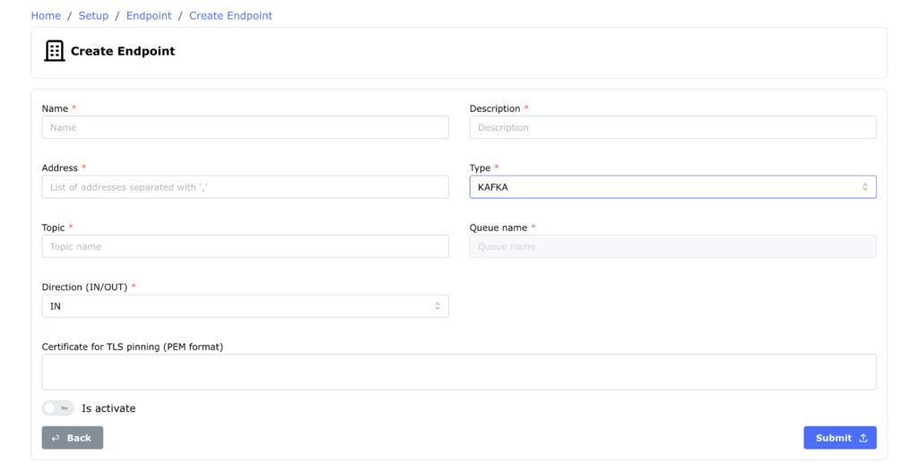 Endpoint creation form